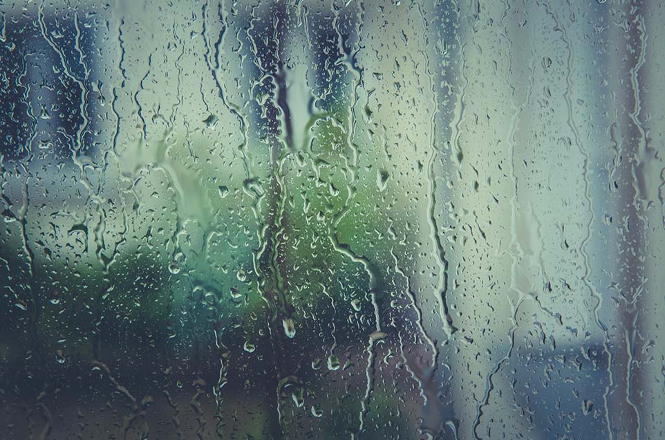 rain falling on the window